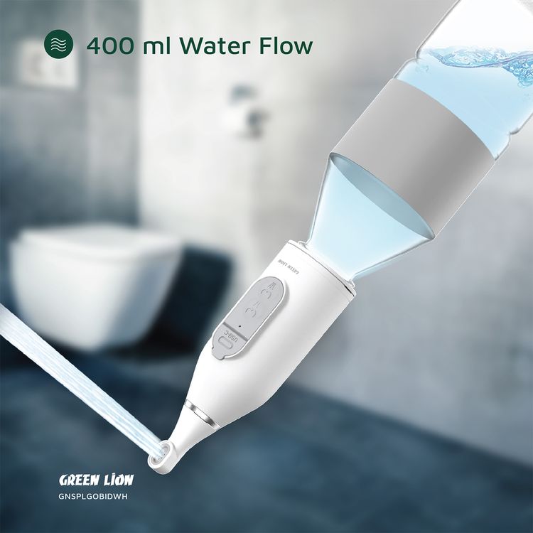 بيديه محمول جرين لايون سبلاش جو، مناسب للسفر، دوران 360°، مدمج وخفيف الوزن، وضعيتان للرش - أبيض