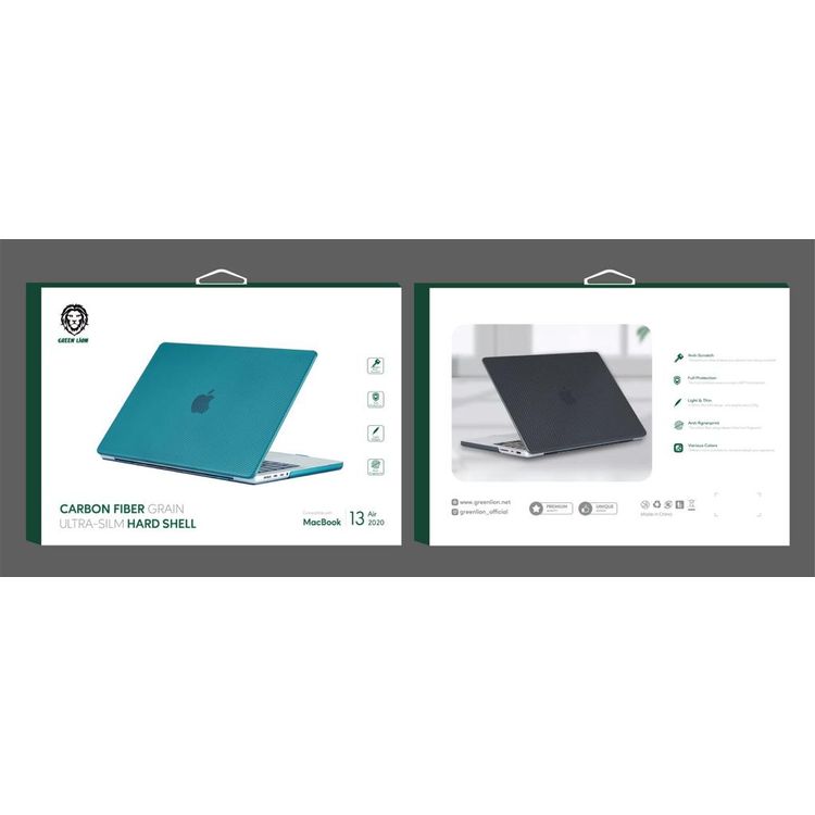 Green Lion Carbon Fiber Grain Hard Shell Case for MacBook Air 13" with Anti-Scratch, 360° Full Protection, Lightweight & Thin - Cyan