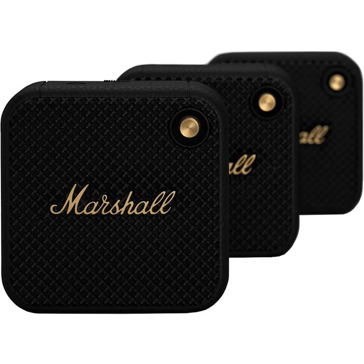 مكبر صوت لاسلكي محمول صغير الحجم من مارشال ويلين مزود بتقنية البلوتوث 5.1، مقاوم للماء IP67، وقت شحن 3 ساعات، وقت تشغيل يصل إلى 15 ساعة، ميكروفون مدمج، نطاق بلوتوث 10 أمتار، منفذ شحن من النوع C، تصميم محمول - أسود/نحاسي