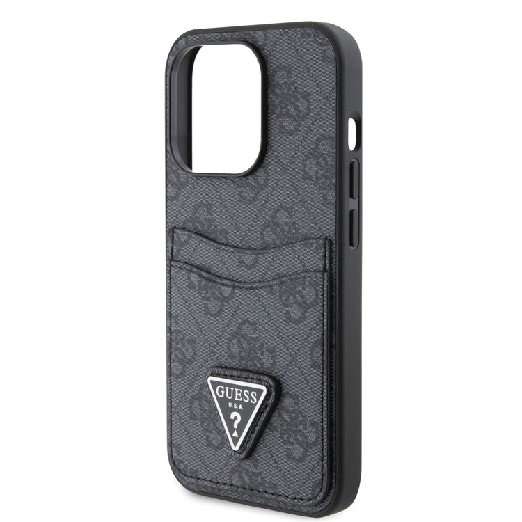 Guess PU Leather Case with Double Card Slot 4G Double Triangle Logo - Black - iPhone 15 Pro Max