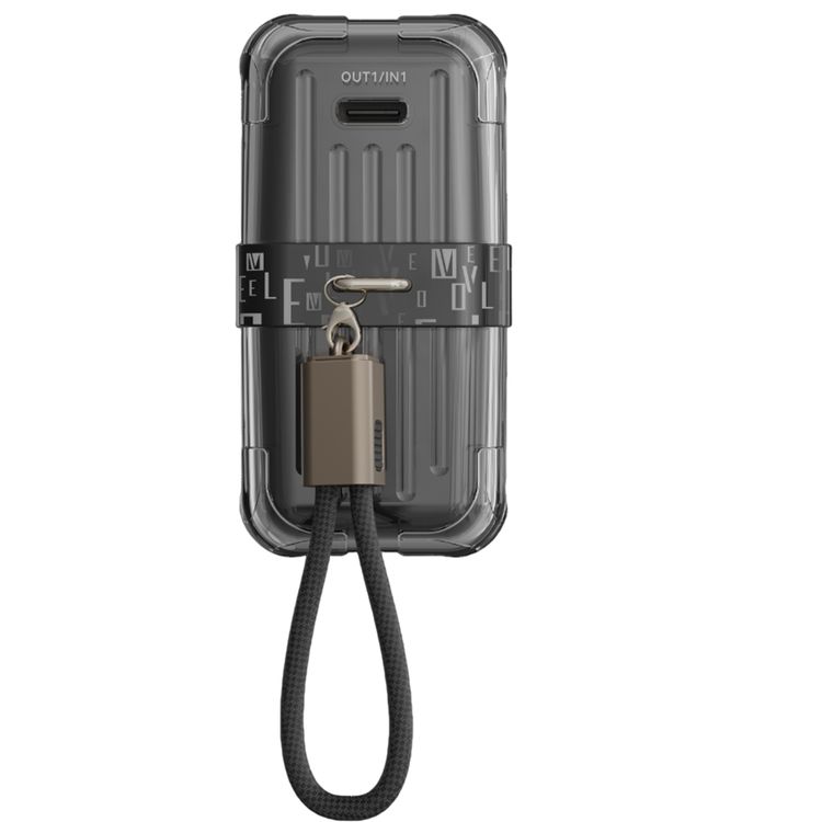 Levelo Aerion Portable 10000mAh Power Bank with Luggage Design, LED Display, Over Current Protection, Lithium-ion Battery, Grip Cable, Fast Charging Support - Black