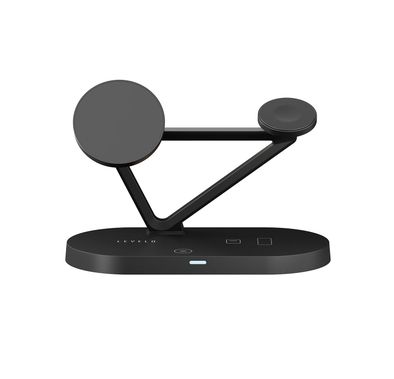 شاحن لاسلكي Levelo Premio 5 في 1 بتوافق MagSafe، شحن لاسلكي سريع بقوة 15 واط، حماية من التيار الزائد، ضوء LED مدمج، اكتشاف الأجسام تلقائيًا - أسود