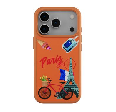 Levelo Vallo PU Leather Case for iPhone 17 Pro with Embroidery Paris Finish, Comfortable Hold, Durable PU Leather, Raised Bezels for Camera and Screen, True Microfiber Interior Lining, Scratch & Wear Resistant, Shock-Resistant Bumper - Sunrise Orange