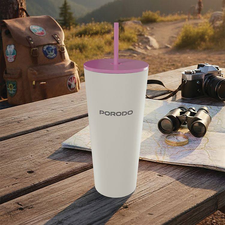 Porodo Stainless Steel Double Wall Tumbler with 710mL Capacity, Eco-Friendly Material, Leak-Proof & High-Capacity Design - White