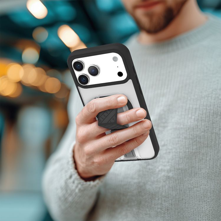 Levelo Morphix Clara GripStand MagSafe Case for iPhone 17 Pro Max, Raised Bezels for Camera & Screen, Strong Magnets, Shockproof Body & Matte Finish, Flexible D-Ring Stand, Anti-Fingerprint - Phantom Black