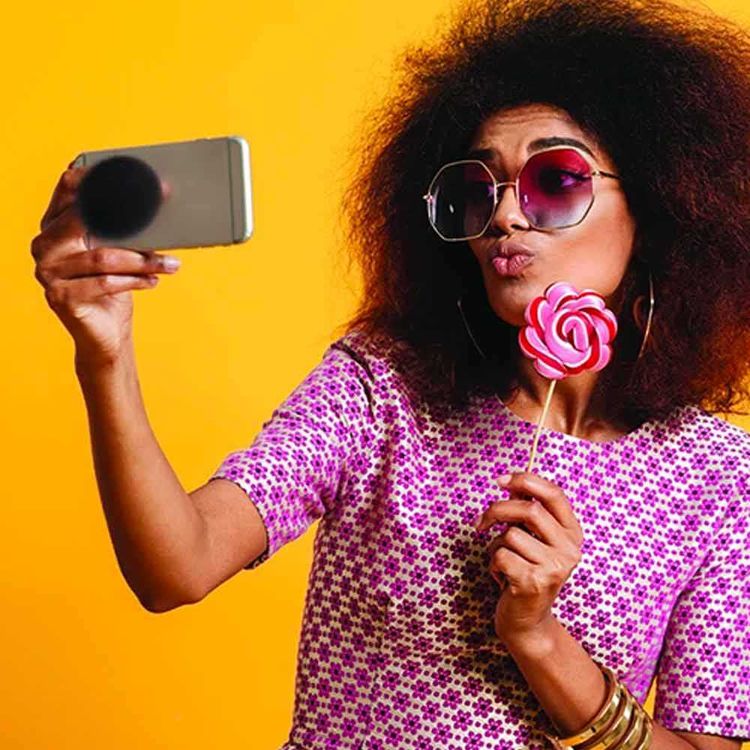 Nuckees Pom Stand and Grip with Finest Furs & Snug-hug Technology Compatible for Smartphones & Tablets - Ultra-luxe Design Kickstand - 360° Viewing - 4-way Locking Stand - Gray