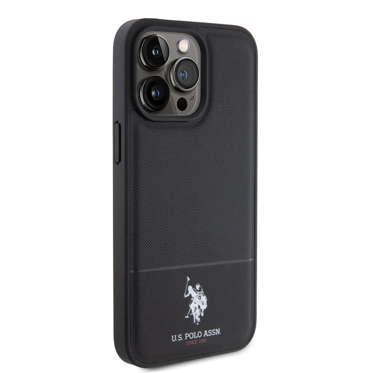 U.S.Polo Assn. PU Leather Mesh Pattern DH Case for iPhone 15 Series - Black - iPhone 15 Pro