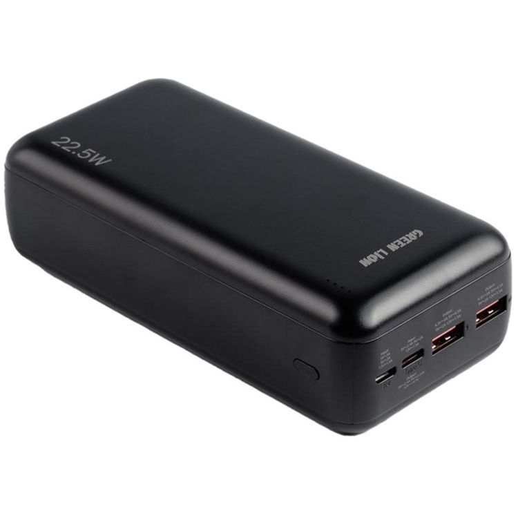 Green Lion PowerPack Fast Charge Power Bank 30000mAh,Dual Input Micro & Type C, PD 20W Fast Charge, QC3.0 22.5W, 3 Outputs USB A×2 & Type C - Black