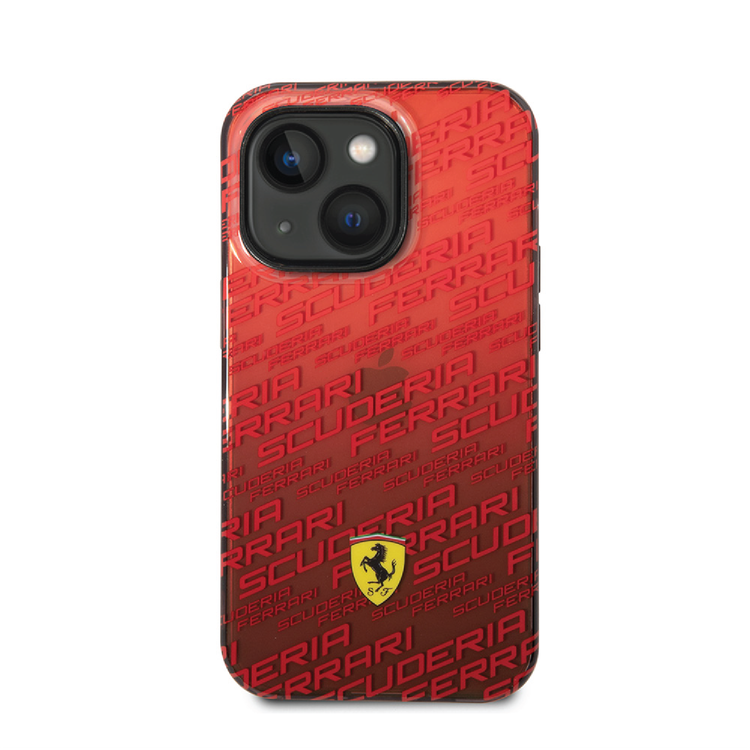 Ferrari Gradient PC/TPU Case with Allover Scuderia & Dyed Bumper iPhone 14 Compatibility - Red