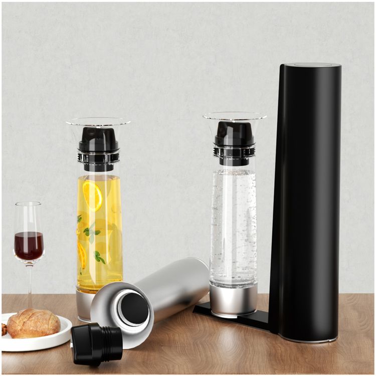 LePresso Carbonator Instant Sparkling Water with Efficient Carbonator, Pressure Release Safety Valves, Stand-Alone Operation, Gas Fills From Bottom, Portable & Compact, Patented & Durable Design - Black