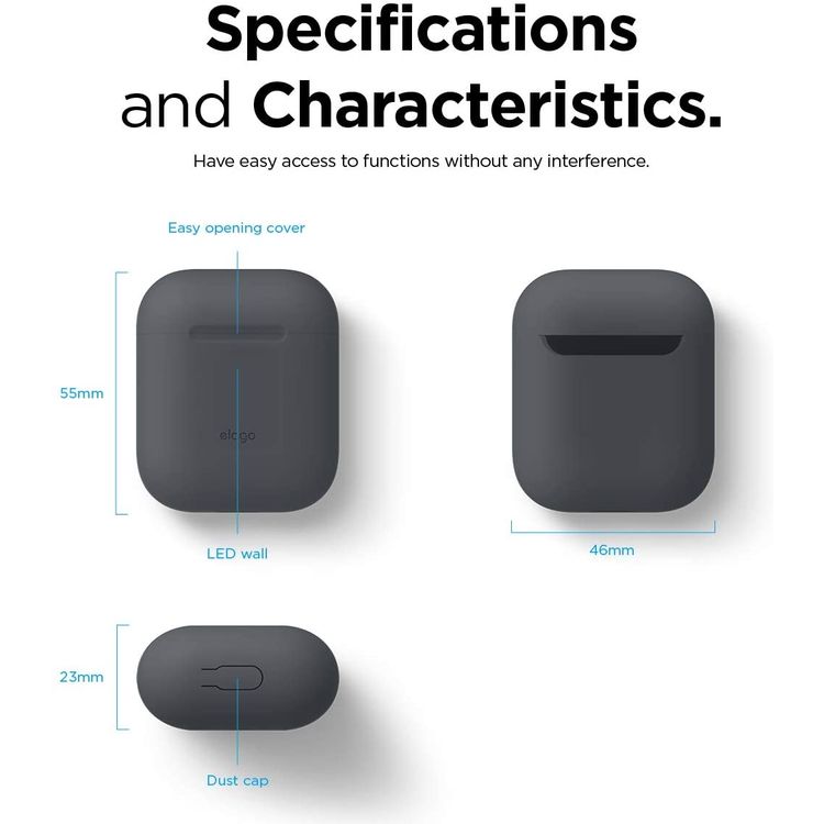 Elago Basic Skinny Case Compatible for Apple AirPods 1&2 Generation, Upgraded Premium Silicone, Front LED Visible, Scratch Resistant, Drop Resistant, Dustproof and Absorbing
