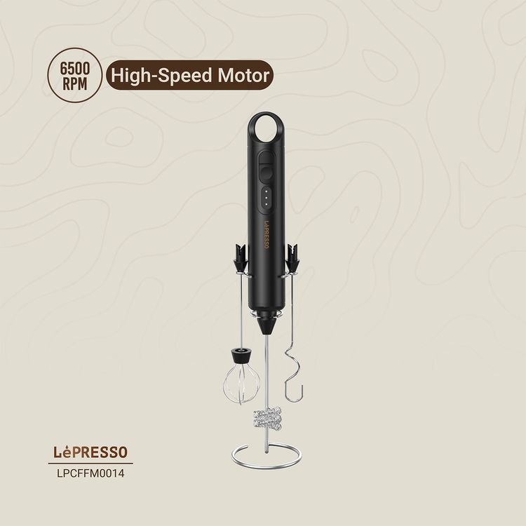 LePresso الخفاقة متعددة الوظائف 3 في 1 مع مضارب قابلة للتبديل، منفذ شحن Type-C، سعة بطارية 1500 مللي أمبير، سرعة محرك 6500 دورة في الدقيقة، 3 مستويات للسرعة - أسود