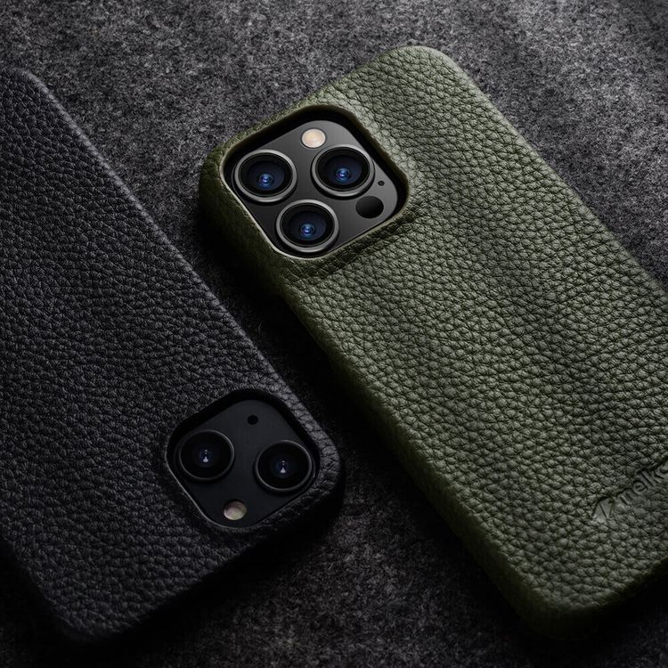 Melkco Back Snap Series Lai Chee Pattern Premium Leather Snap Cover Case for Apple iPhone 13 Pro (6.1") - (Dark Green LC)