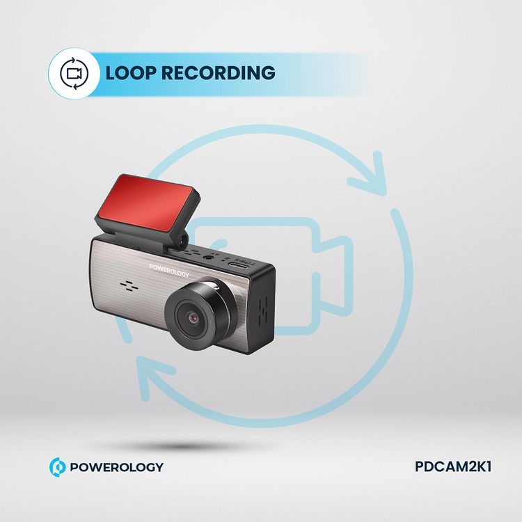 Powerology Dual Recording Dash Camera, Built-in Microphone & Speaker, 150° 4-Lane View, Collision Detection, 3.16" Wide Screen, Patented Design, Loop Recording, Parking Monitor, Type-C Charging Port, MP4 Video Format & JPG Photo Format - Black