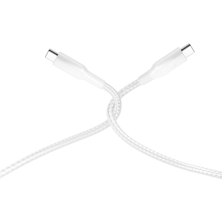 Powerology Braided USB-C to USB-C Data & Fast Charge 30cm/0.98ft Cable, PD 60W, More Than 30000 Bends Life Span- White