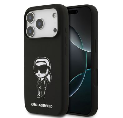 Karl Lagerfeld Liquid Silicone Case with Karl Sketch for iPhone 17 Pro Max, Comfortable Grip, Sustainable Packaging, Easy Snap-On, Drop Protection, Slim Profile & Lightweight Design - Black