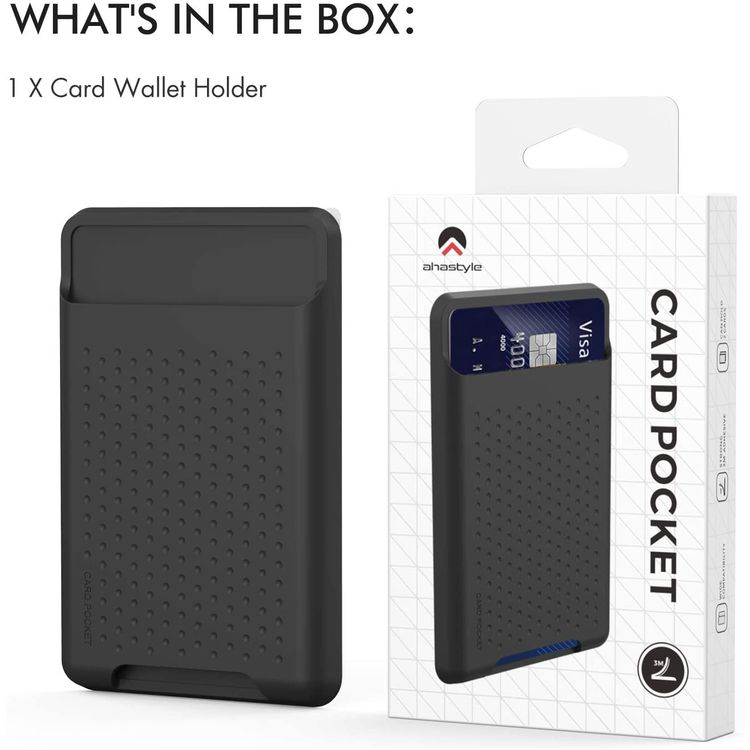 AhaStyle Silicone Card Holder for Smartphone, Phone Back Slot Silicone Wallet Pouch Card ID & Credit Card, Slim Card Holder with iPhone/Android/Samsung Galaxy Black