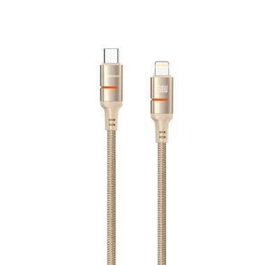 Porodo كابل USB-C إلى Lightning LED مع توصيل طاقة 30 واط، سرعة نقل 480 ميجابت في الثانية، طول الكابل 1.2 متر، شحن سريع ونقل بيانات، سلك مضفر - ذهبي
