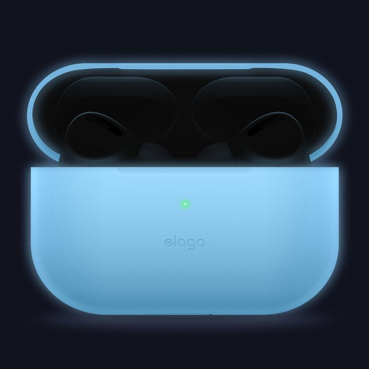 Elago Waterproof Hang Case with Anti-Lost Carabiner for AirPods Pro, Dustproof, Anti-Slip Design, 360-degree Impact Protection Cover Suitable with Wireless Chargers Nightglow Blue