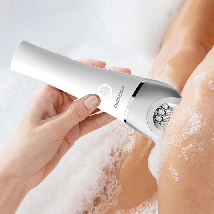 Porodo Lifestyle Face & Body Epilator with 8 Replacement Heads, 120 Minutes Working Time, 5800RPM Motor Speed, Wet & Dry Use, 2 Speed Levels - White