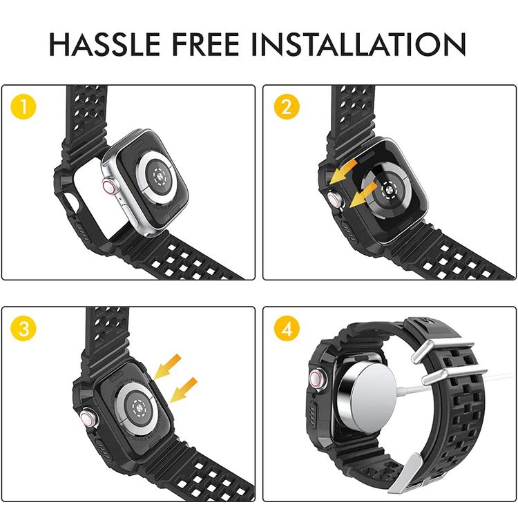 AhaStyle Matte TPU Adjustable Replacement Wrist Band Strap with Rugged Protective Drop Shock Resistant Bumper Watch Case Compatible for Apple Watch 42/44mm - Black