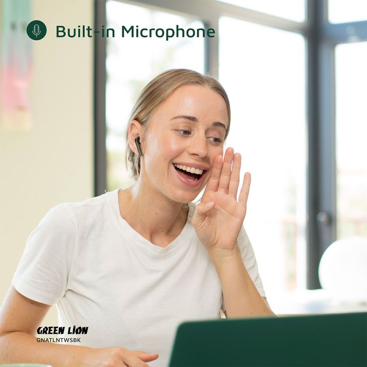 سماعات الأذن اللاسلكية الحقيقية من جرين لايون أتلانتا مع ميكروفون مدمج، مستوى مقاومة الماء IPX4، مساعد صوتي، صوت عالي الدقة، تحكم باللمس، 3 ساعات من وقت التشغيل - لون أسود