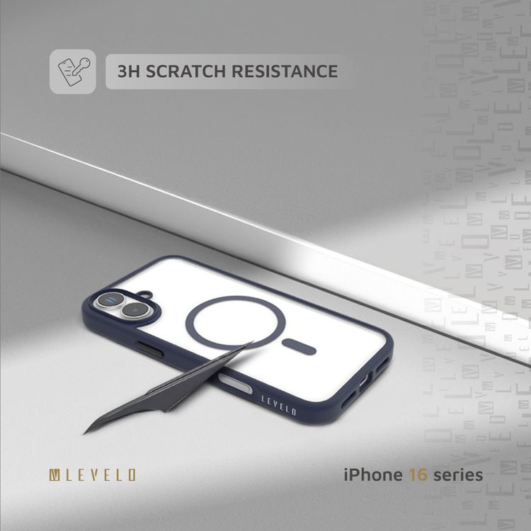 Levelo MagSafe Solo Case for iPhone 16, Clearview Technology, 3H Scratch Resistance, Hybrid Construction - Deep Blue