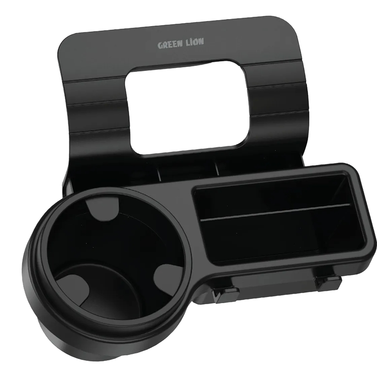 Green Lion Car Window Organizer with Stable & Secure Grip, Anti-Shake Key, Cup & Phone Holder, Storage Box, Charging Cable Slot, Safe for Car Windows, Universal Fit, Hanging Hooks, Adjustable Foam Pads, Space Saving Design - Black