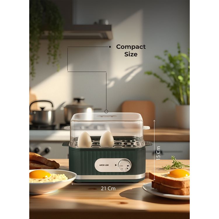 Green Lion Smart Egg Cooker with 1-6 Eggs Capacity, Jog Dial Control, 3-Level Cooking Mode, 400W Rated Power, Portable & Compact Design, Easy & Fast Cooking - Green