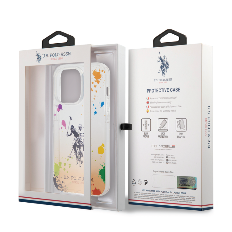 USPA PC/TPU Gradient Case with Splattered Pattern & Horse Logo iPhone 14 Pro Compatibility - Orange