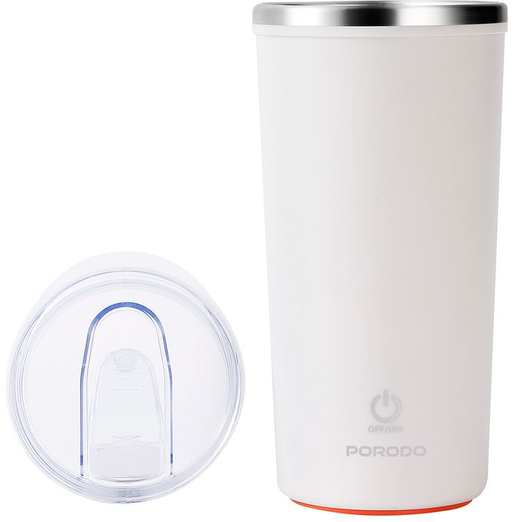 Porodo Lifestyle Auto-Stirring Insulated Mug with 400mL Capacity, Anti-Slip Base, 300mAh Battery Capacity, 120-Seconds Mixing Time with Auto-Stop - White