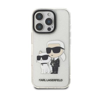 Karl Lagerfeld IML Glitter Hard Case with NFT Karl & Choupette Logo for iPhone 16 Pro, Drop & Shock Absorption, Accurate Cutouts, Comfortable Grip, Easy Snap-on - Transparent
