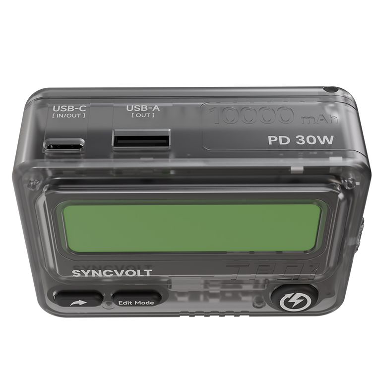 بنك الطاقة Levelo Syncvolt 10000mAh شاتينج مع منافذ إخراج USB-A وType-C، توصيل طاقة PD بقدرة 30W، شحن متزامن، اتصال عبر الرسائل القصيرة، شاشة نقطية - شفاف
