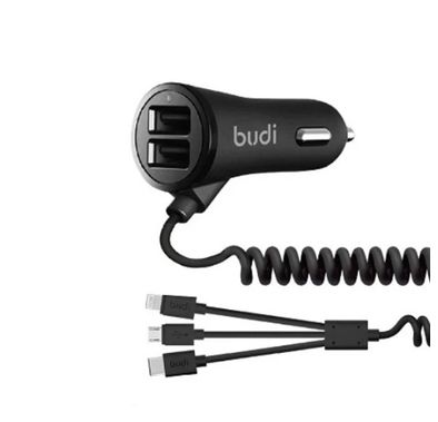 Budi M8J068T3 Car Charger / 17W Lightning / Micro USB / USB Type-C - Black