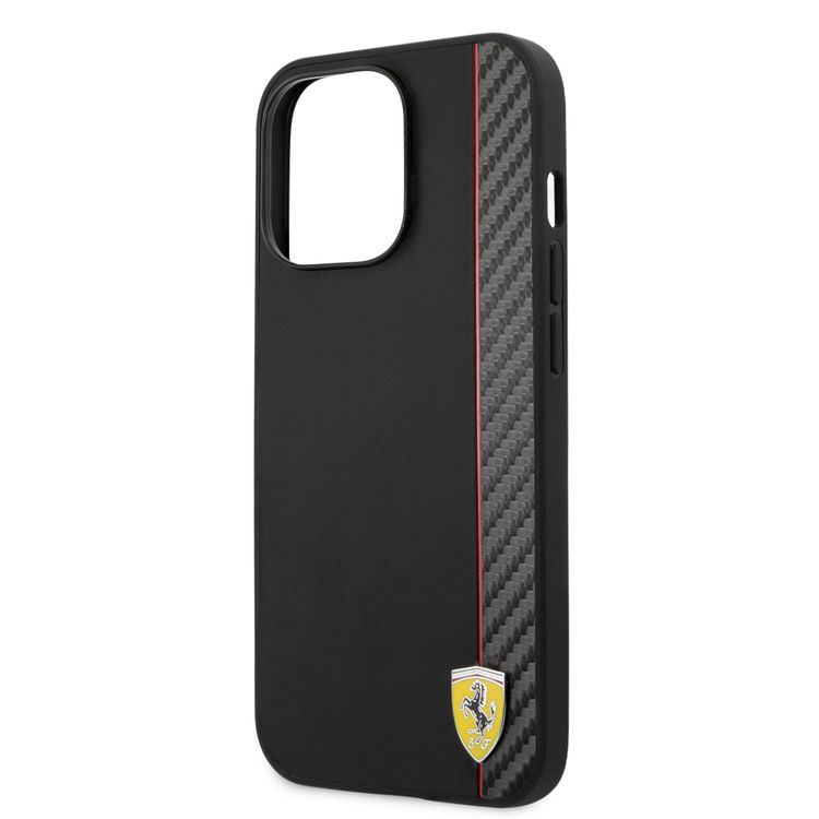 CG MOBILE Ferrari Hard Case PU Smooth & Carbon Effect Vertical Stripe Metal Logo Compatible for iPhone 13 Pro (6.1") Anti-Scratch, Easy Access to All Ports