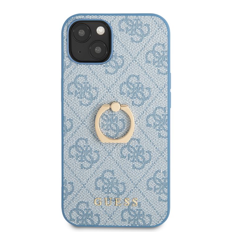 CG MOBILE Guess PU Leather 4G Case with 360° Rotating Ring Grip Holder Stand Compatible for iPhone 13 Mini (5.4") Suitable with Wireless Charging Officially Licensed - Blue