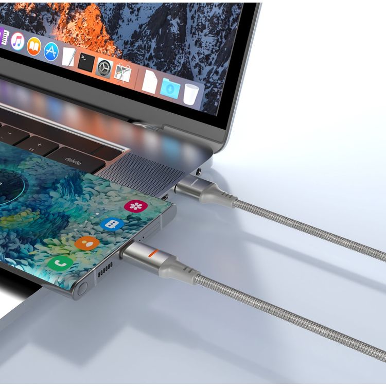 Porodo USB-A to USB-C LED Light Cable with 2.4A Current, 480Mbps Transfer Speed, 1.2m Cable Length, Fast Charging & Data Transfer, Braided Wire - Gray