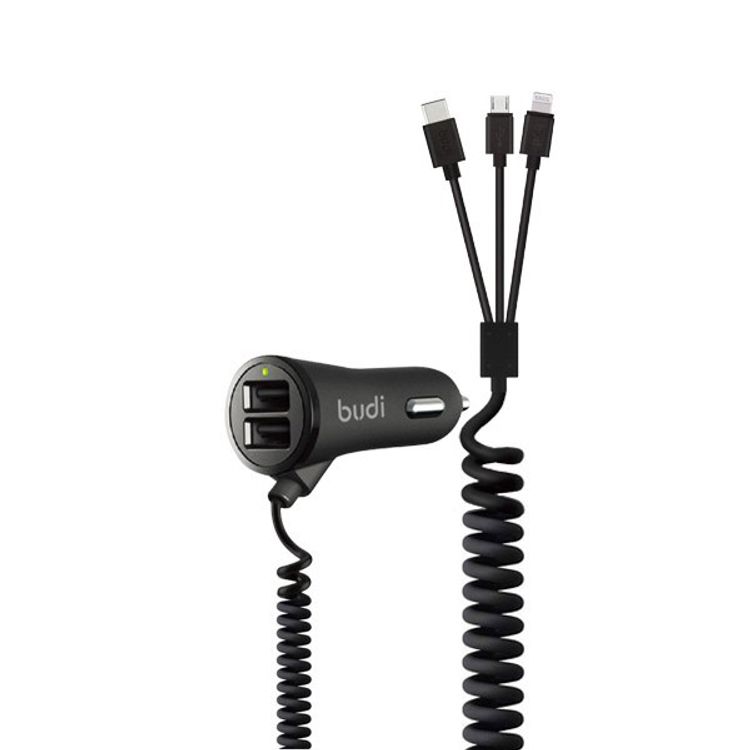 Budi M8J068T3 Car Charger / 17W Lightning / Micro USB / USB Type-C - Black