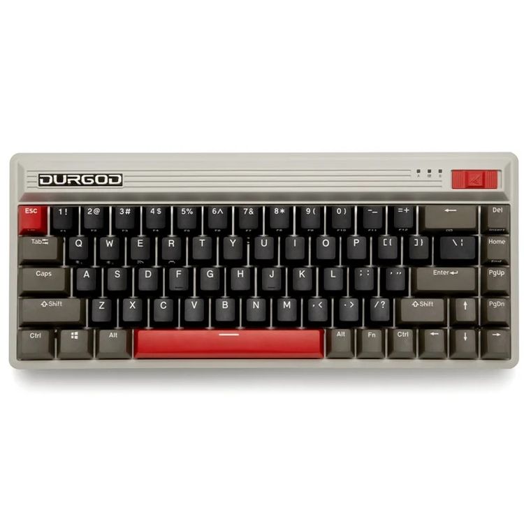 Durgod Fusion Wireless Mechanical Keyboard 65% Layout Doubleshot PBCherry Profile, Bluetooth 5.0, compatibility with Mac & Windows, USB Type C, Red Switch - Gray/Black/Red