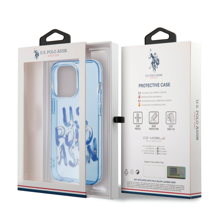 USPA PC/TPU Tranparent Case With Graffiti Logo For iPhone 14 Pro - Blue