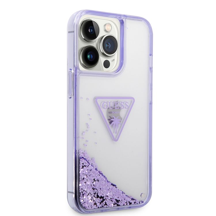 Guess Liquid Glitter Case With Translucent Triangle Logo - iPhone 14 Pro Max - Purple