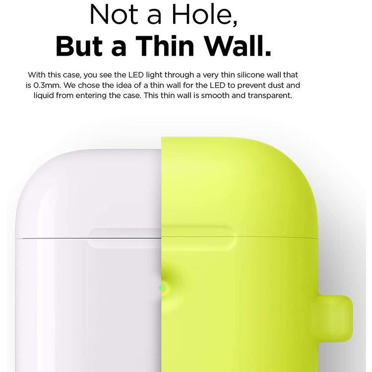 Elago Silicone Case with Anti-Lost Keychain Compatible with Apple AirPods 1/2 Wireless Charging Case, Front LED Visible, Anti-Slip Coating Inside, Premium Silicone - Neon Yellow