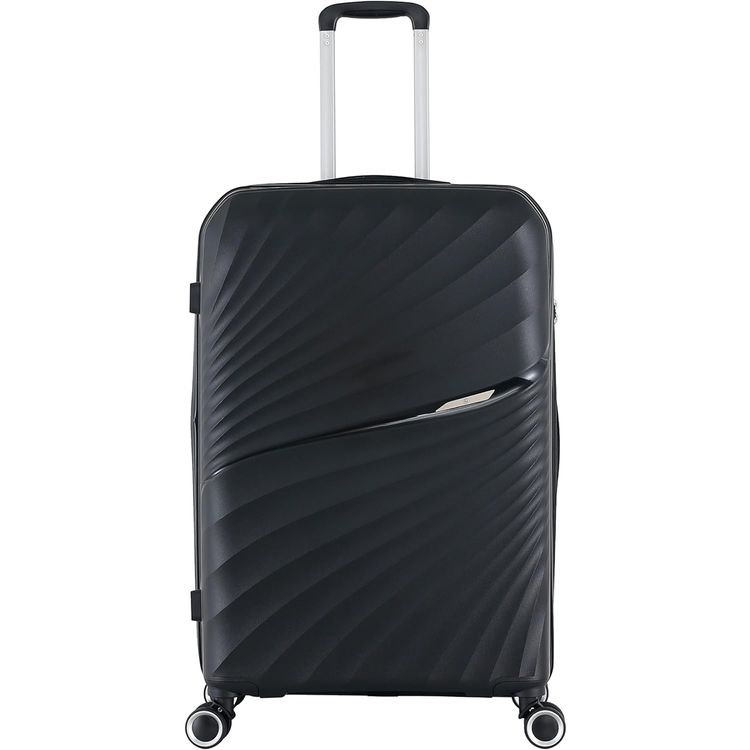 H.T Luggage Bag, Hard Case Polypropylene (PP) Material, Expandable, Telescopic Handle, Scratch Resistant, TSA Lock, Medium Case Size - Black