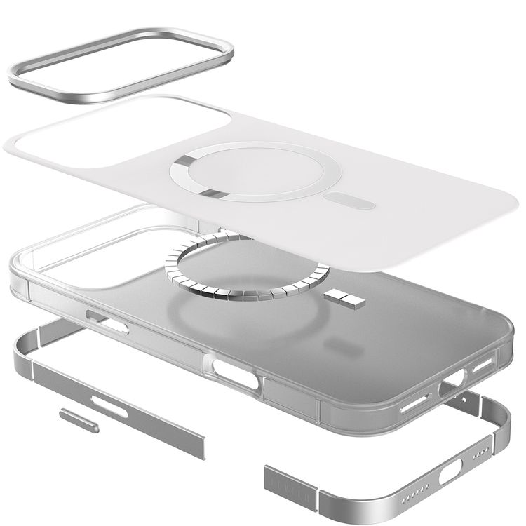 Levelo Opulis MagSafe Frosted Case for iPhone 17 Pro Max, Liquid Silicone Comfort, Anti-Scratch, Aluminum Alloy Frame for Camera & Edges, Anti-Fingerprint, Strong Magnets, Multi-Layer Design, Shock-Resistant Bumper, Non-Slip Surface - Silverstone