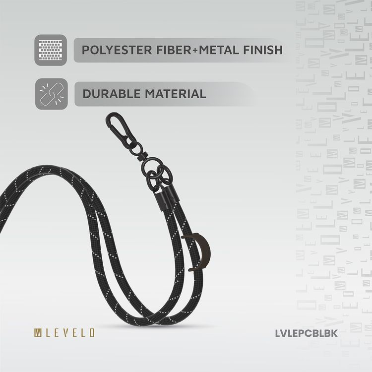 Levelo Everly Phone Crossbody Lanyard, Lightweight Design, Adjustable Straps with 1.2m Length, Hypoallergenic Material, Universal Compatibility - Black