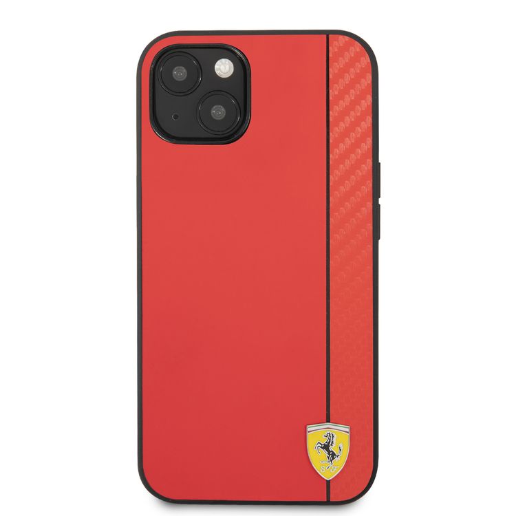 CG MOBILE Ferrari Hard Case PU Smooth & Carbon Effect Vertical Stripe Metal Logo Compatible for iPhone 13 (6.1") Anti-Scratch, Easy Access to All Ports