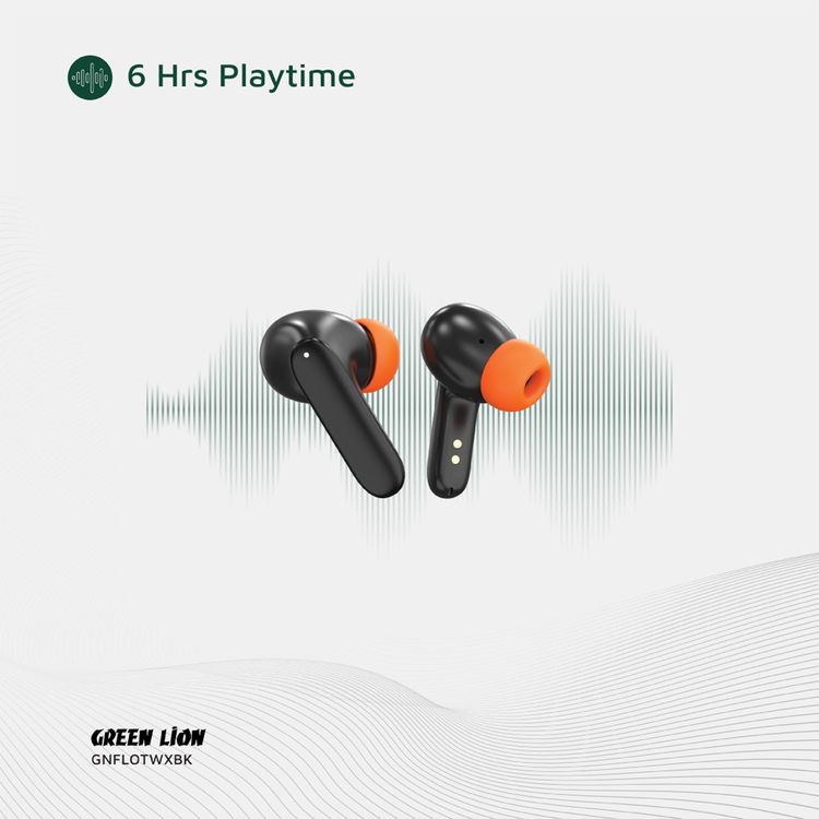 Green Lion Florence True Wireless Earbuds with Touch Control, Low Latency Mode, Voice Assistant, Quad -Mic with ENC Technology, Gaming Mode, Up to 6 Hours Play Time, 100 Hours Standby Time, Type-C Charging Port, Above 10m Transmission Range - Black