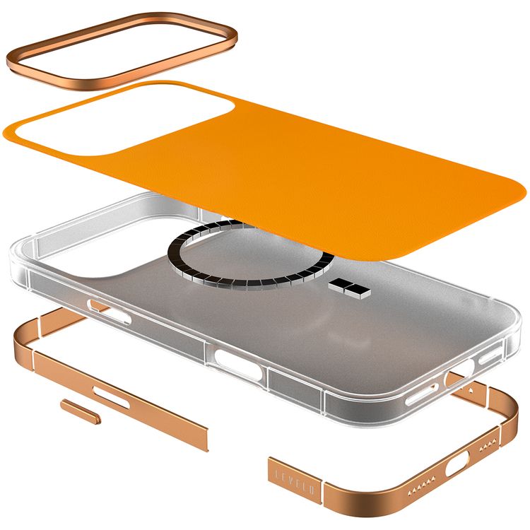 Levelo Mia MagSafe Hybrid Case for iPhone 17 Pro, N52 Strong Magnets, Matte Silicone Texture Material, Frosted Clear Design, 1.5m Drop Tested, Aluminum Alloy Frame for Camera & Edges, Non-Slip Texture, Comfortable Grip, Shock-Resistant Bumper - Sunrise Orange