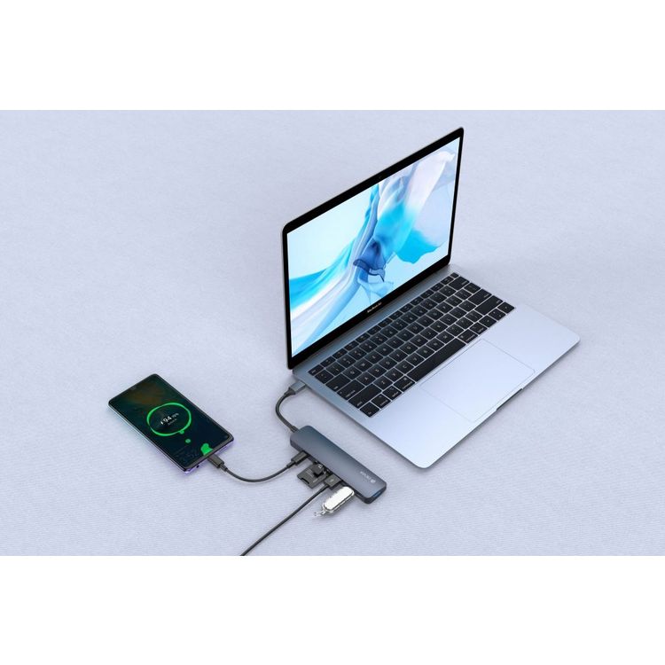 Devia Leopard 5 in 1 HUB Adapter Type-C (USB 3.0*3+PD+Cardreader) Lightweight Multi-port Adapter with Metal Texture - Wear & Oxidation Resistance - High Speed Transmission - Gray