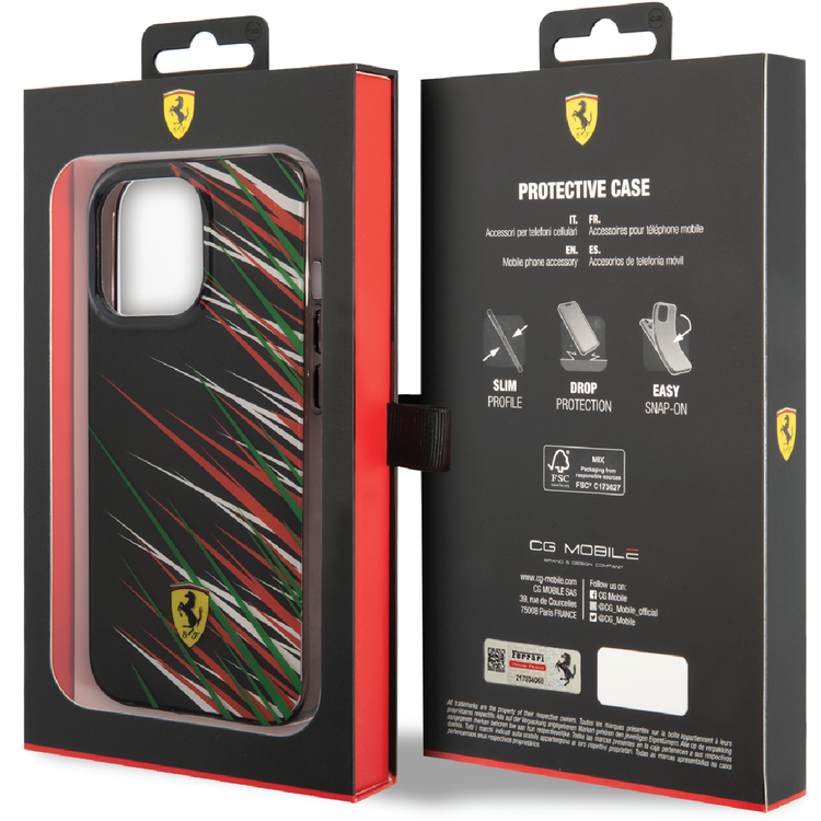 Ferrari PC/TPU Case with Double Layer Grass Print iPhone 14 Pro Max Compatibility - Black